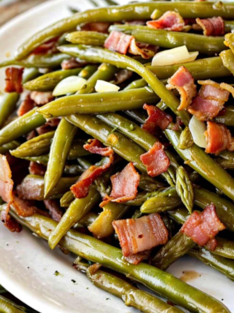 "Cooked Southern Style Green Beans in a serving bowl.
